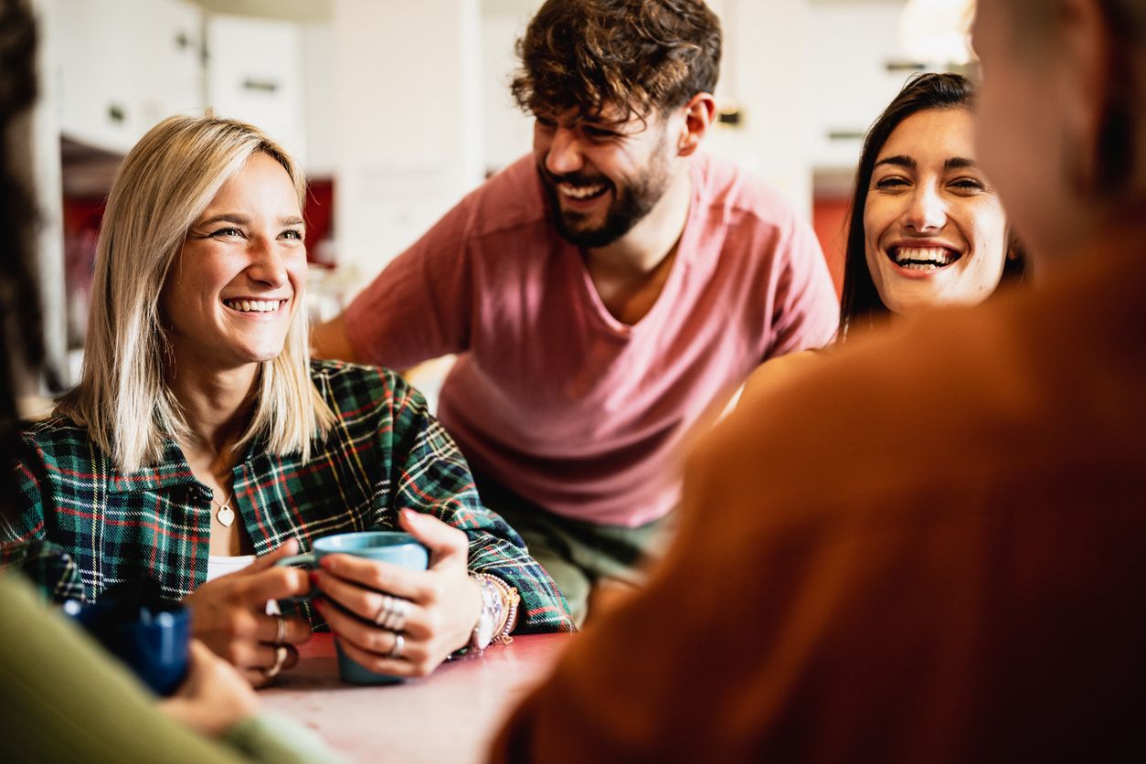 sober living residents drinking coffee